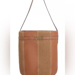 Staud Leather & Raffia Bucket Bag